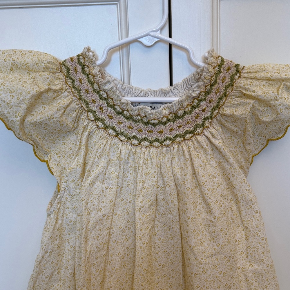 Baybala Hand-Smocked Girls Floral Dress with Scallop Flutter Sleeve. Size Y8.